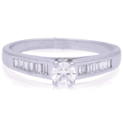 PRE-OWNED 18CT WHITE NATURAL DIAMOND RING WITH DIAMOND SHOULDERS