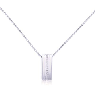 PRE-OWNED 18CT WHITE GOLD DIAMOND RECTANGULAR DROP PENDANT & CHAIN
