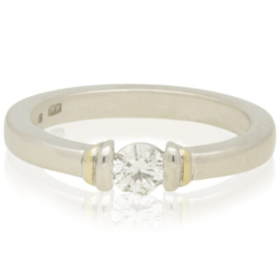 VINTAGE 18CT WHITE GOLD SOLITAIRE NATURAL DIAMOND RING - 0.37CTS
