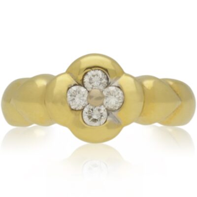 VINTAGE 18CT GOLD QUATREFOIL DIAMOND CLUSTER RING - 1999