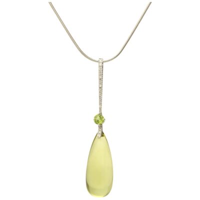 PRE-OWNED 18CT WHITE GOLD CITRINE, PERIDOT & DIAMOND PENDANT