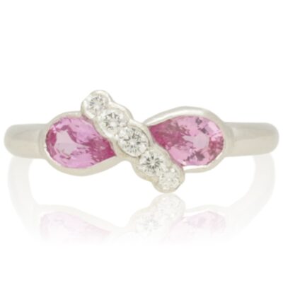 PRE-OWNED 18CT WHITE GOLD PINK SAPPHIRE & DIAMOND CROSSOVER RING - 2003