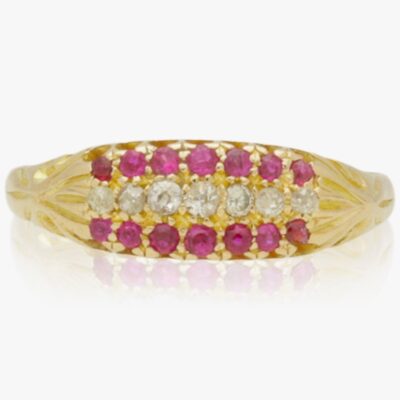 VICTORIAN 18CT GOLD RUBY & DIAMOND GALLERY RING - 1900