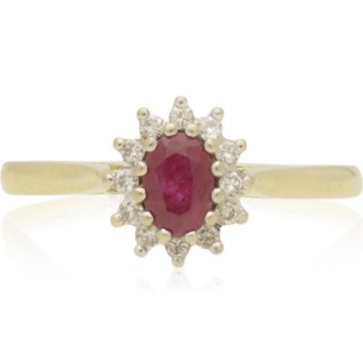 VINTAGE 18CT GOLD RUBY & DIAMOND CLUSTER RING - 1996