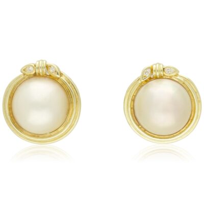 PRE-OWNED MABE PEARL & DIAMOND STUD EARRINGS