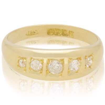 ANTIQUE 18CT YELLOW GOLD 5 STONE DIAMOND GALLERY RING - 1922
