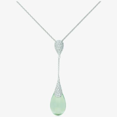 PRE-OWNED 18CT WHITE GOLD PRASIOLITE & DIAMOND PENDANT - 2006