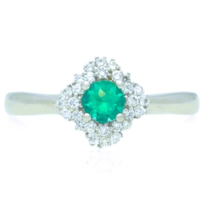 PRE-OWNED 18CT WHITE GOLD EMERALD & DIAMOND CLUSTER RING - 2016