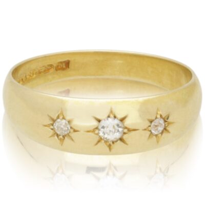 VICTORIAN 18CT GOLD 3 STONE DIAMOND GYPSY SET RING - 1895