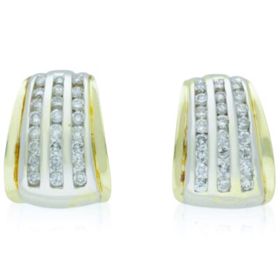 PRE-OWNED 14CT YELLOW & WHITE GOLD DIAMOND HOOP EARRINGS