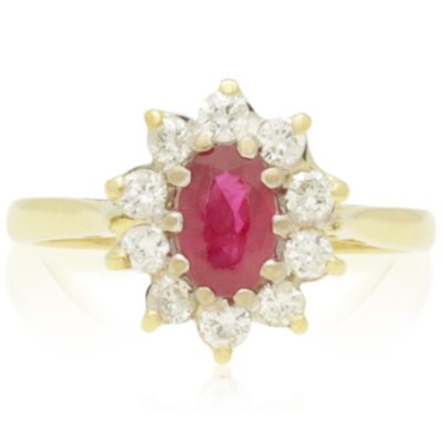 VINTAGE 18CT GOLD RUBY & DIAMOND CLUSTER RING - 1981