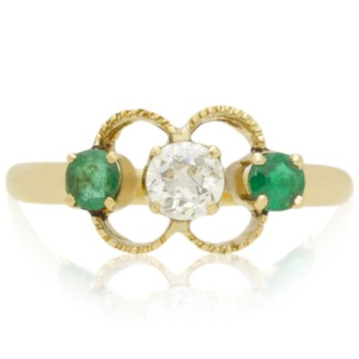 ANTIQUE 18CT GOLD EMERLAD & DIAMOND 3 STONE RING