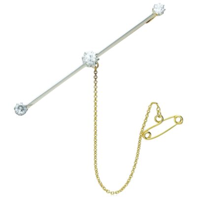 EDWARDIAN PLATINUM & 18CT GOLD 3 STONE DIAMOND BAR BROOCH
