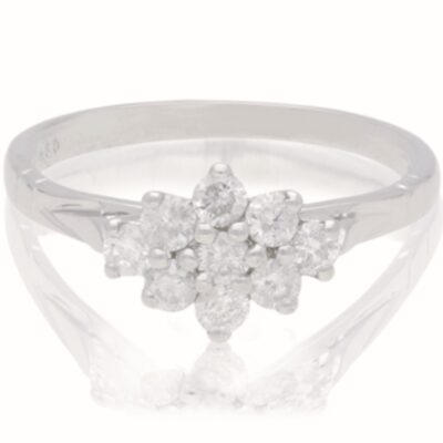 PRE-OWNED PLATINUM BOAT SHAPED DIAMOND CLUSTER RING - 0.50CTS