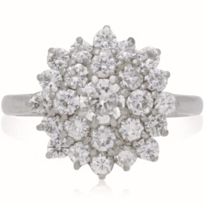 PRE-OWNED 18CT WHITE GOLD 3 TIER DIAMOND CLUSTER RING - 2.00CTS