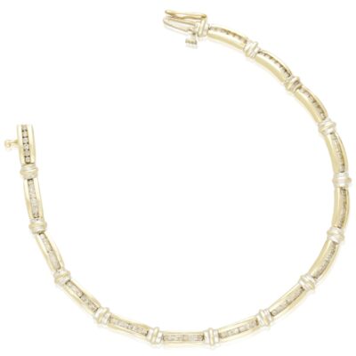 PRE-OWNED 9CT YELLOW & WHITE GOLD DIAMOND BRACELET
