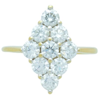 PRE-OWNED 18CT GOLD BOAT SHAPED DIAMOND CLUSTER RING - 2018