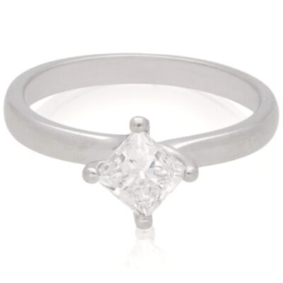 PRE-OWNED PLATINUM SOLITAIRE SQUARE CUT NATURAL DIAMOND RING - 0.77CTS