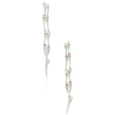 PRE-OWNED 18CT WHITE GOLD DIAMOND & PINK SAPPHIRE DROP EARRINGS
