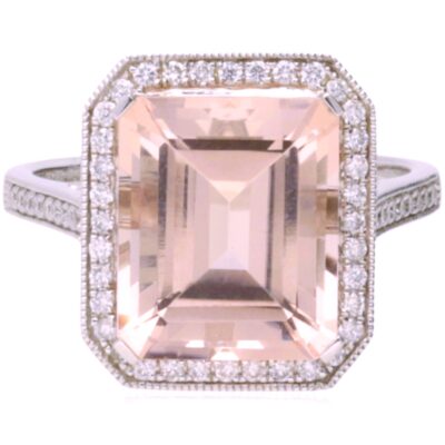 PRE-OWNED 18CT WHITE GOLD MORGANITE & DIAMOND CLUSTER RING