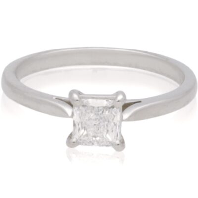 PRE-OWNED PLATINUM SOLITAIRE SQUARE CUT NATURAL DIAMOND RING - 0.52CTS
