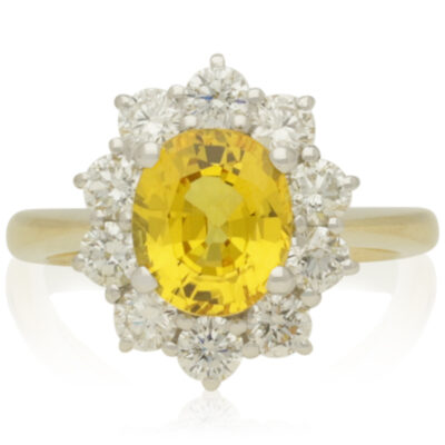 PRE-OWNED 18CT GOLD YELLOW SAPPHIRE & DIAMOND CLUSTER RING
