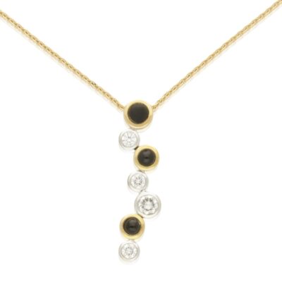 PRE-OWNED 18CT ROSE & WHITE GOLD “BUBBLE” JET & DIAMOND PENDANT & CHAIN
