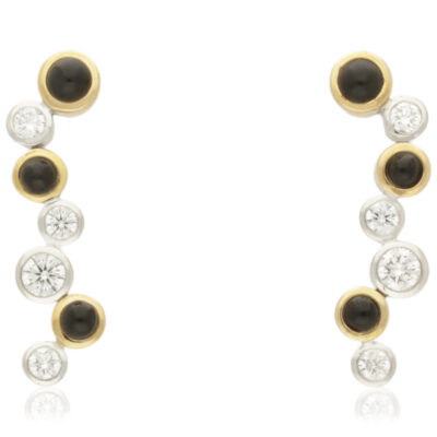 PRE-OWNED 18CT ROSE & WHITE GOLD "BUBBLE" JET & DIAMOND DROP EARRINGS