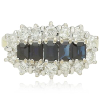 PRE - OWNED 18CT GOLD SAPPHIRE & DIAMOND 3 ROW CLUSTER RING