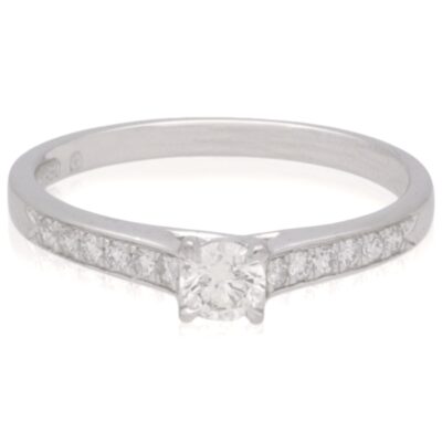 PRE-OWNED PLATINUM NATURAL DIAMOND RING WITH DIAMOND SHOULDERS - 2014